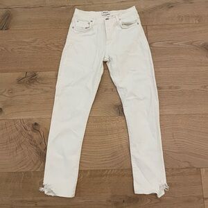 Toni White Straight Leg Jeans Size 27 Raw Hem Cropped Mid Rise Premium Denim